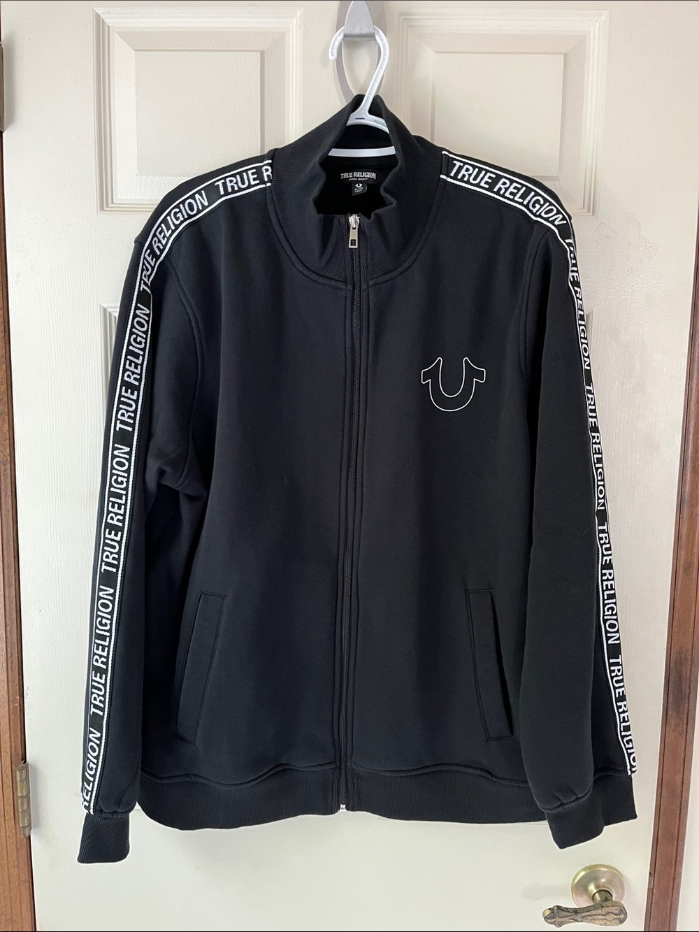 True Religion Black Track Jacket with White Logo Tape